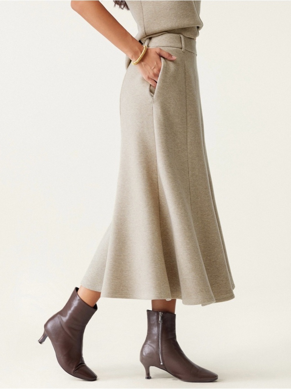 OGL High Waisted Umbrella Hem Midi Skirt - Picture 2 of 5
